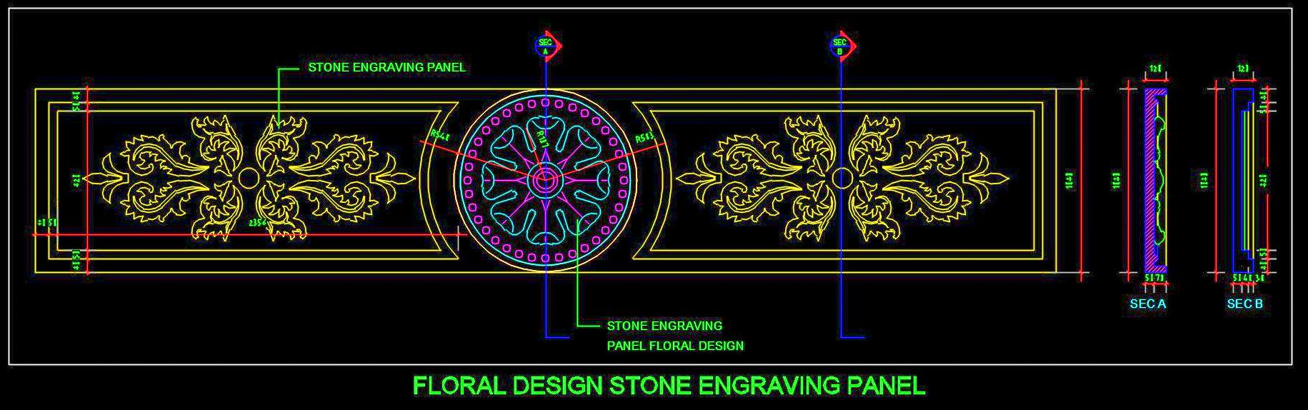 Floral Pattern CAD Block - Stone Engraving Detail